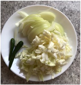 chope veggies for cabbage biryani