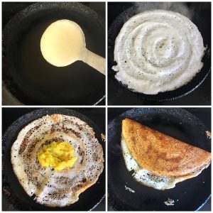 make dosa and keep potato masala in the center and serve it