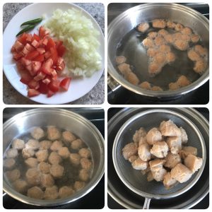 chop vegetables and cook soya chunk
