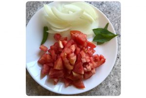 cut veggies for tomato quinoa upma