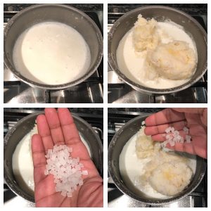 boil milk and add rice mixture and rock sugar candy